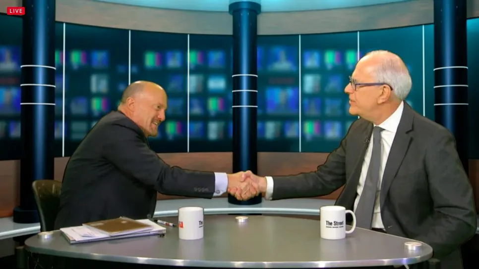 Marc with Jim Cramer on set